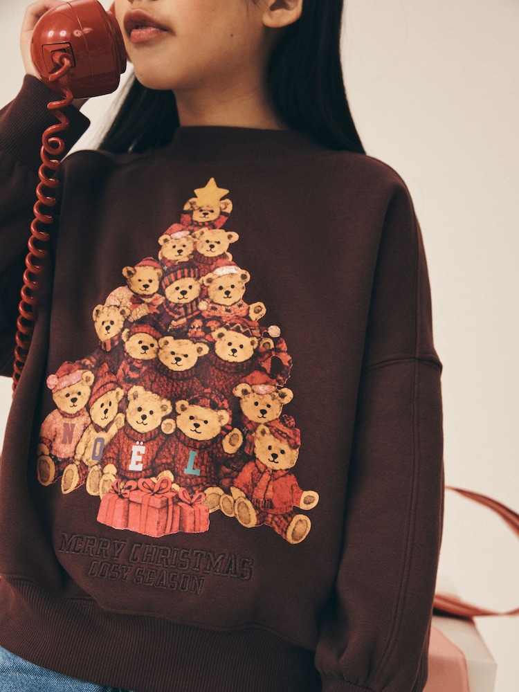 Chocolate Brown Teddy Bear Christmas - Mikina (3-16let) - Obrázek 2 z 4