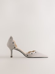 Grey Forever Comfort® Faux Suede Eyelet Two Part Point Toe Heels - Image 1 of 10