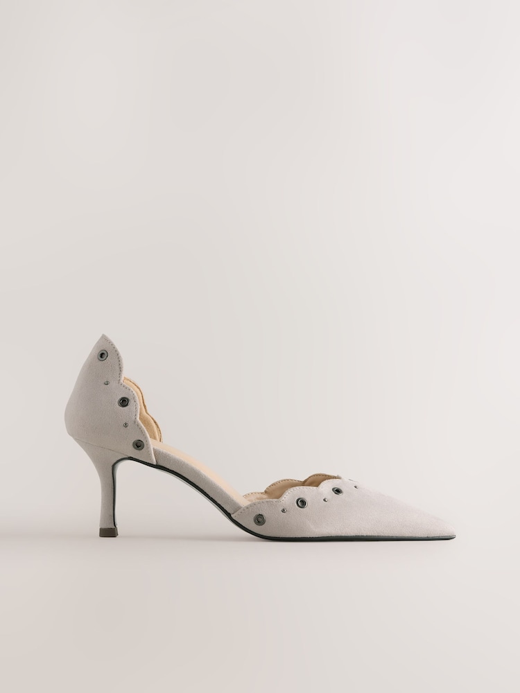 Grey Forever Comfort® Faux Suede Eyelet Two Part Point Toe Heels - Image 1 of 10 Grey Forever Comfort® Faux Suede Eyelet Two Part Point Toe Heels - Image 1 of 10