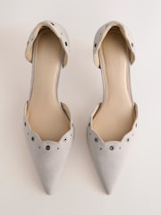 Grey Forever Comfort® Faux Suede Eyelet Two Part Point Toe Heels - Image 7 of 10