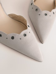 Grey Forever Comfort® Faux Suede Eyelet Two Part Point Toe Heels - Image 9 of 10