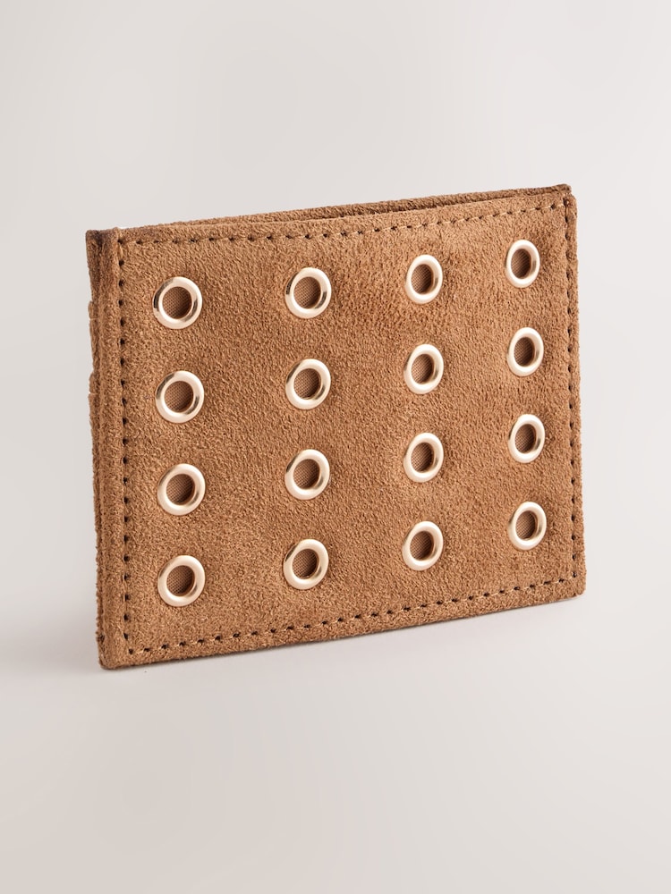 Jasnobrązowy - Eyelet Suedette Cardholder - Obraz 1 z 5 Jasnobrązowy - Eyelet Suedette Cardholder - Obraz 1 z 5