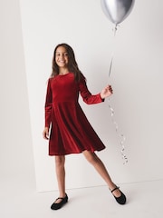 Red Velvet Skater Dress (3-16yrs) - Image 2 of 8