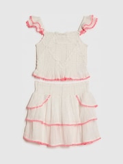 River Island Cream Shirred Beach Top & Skirt Set - Image 1 of 4