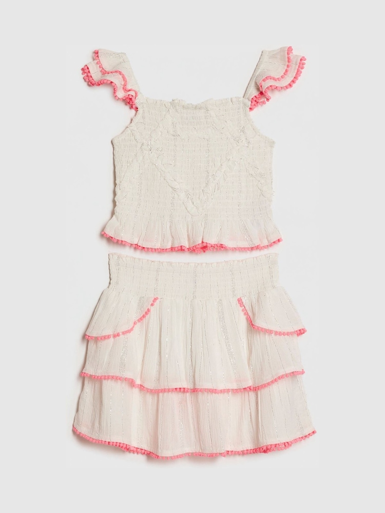 River Island Cream Shirred Beach Top & Skirt Set - Image 1 of 4 River Island Cream Shirred Beach Top & Skirt Set - Image 1 of 4