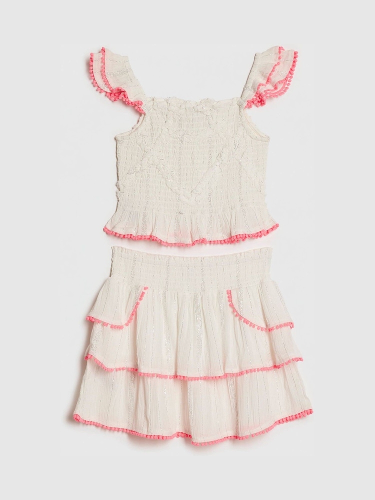 River Island Cream Shirred Beach Top & Skirt Set - Image 2 of 4 River Island Cream Shirred Beach Top & Skirt Set - Image 2 of 4