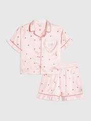 River Island Pink Heart Satin Pyjamas - Image 1 of 5