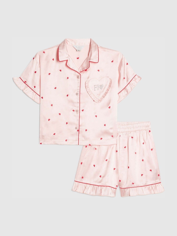 River Island Pink Heart Satin Pyjamas - Image 1 of 5