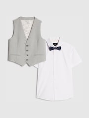 River Island Blue Tailored Waistcoat Shirt & Bow Tie Set 3 Piece - Image 1 of 6