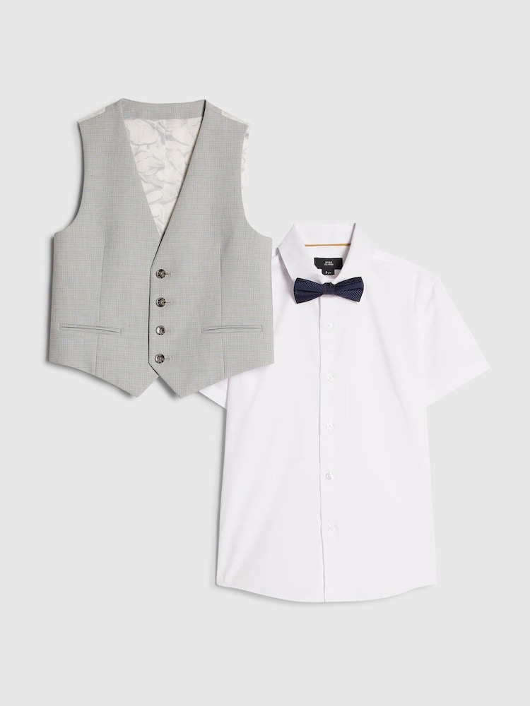 River Island Blue Tailored Waistcoat Shirt & Bow Tie Set 3 Piece - Image 1 of 6