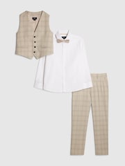 River Island Brown Tailored Waistcoat Shirt Bow Tie & Suit Trousers Set 4 Piece - Image 1 of 6