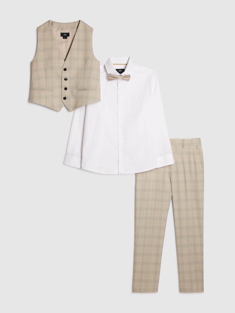 River Island Brown Tailored Waistcoat Shirt Bow Tie & Suit Trousers Set 4 Piece - Image 1 of 6