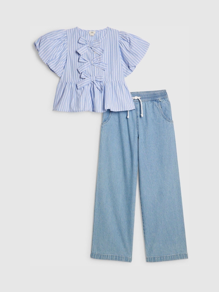 River Island Blue Seersucker Top & Jeans Set - Image 1 of 5