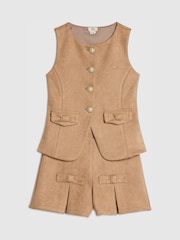 River Island Brown Suedette Waistcoat & Shorts Set - Image 3 of 5
