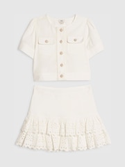 River Island White Denim Jacket & Broderie Skirt Set - Image 1 of 4