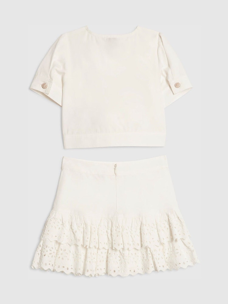River Island White Denim Jacket & Broderie Skirt Set - Image 2 of 4