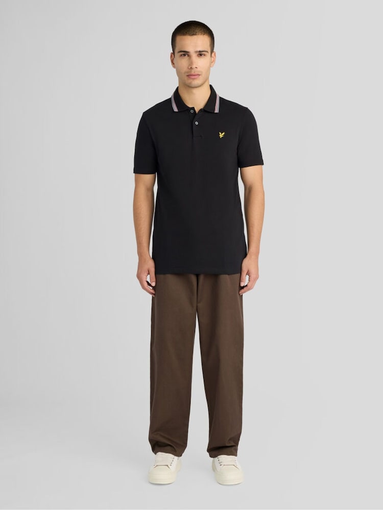 Melns - Lyle & Scott Tipped Track Polo T-krekls - Attēls 2 no 6