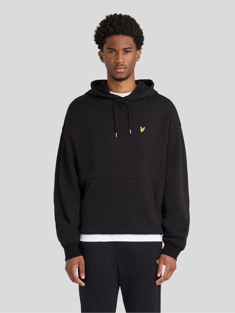 Lyle & Scott Black Heavyweight Loopback Pullover Hoodie - Image 1 of 6 Lyle & Scott Black Heavyweight Loopback Pullover Hoodie - Image 1 of 6