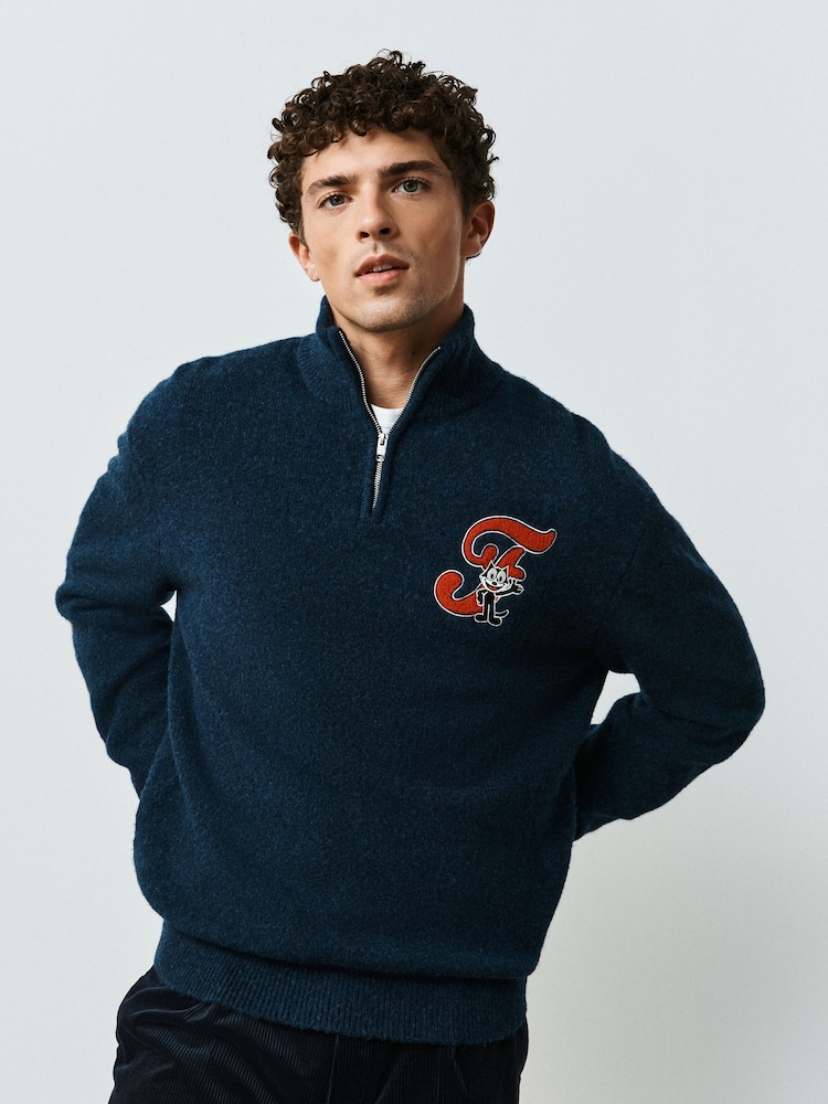 Navy Blue Felix the Cat - Pull confortable décontracté à col zippé - Image 1 de 7 Navy Blue Felix the Cat - Pull confortable décontracté à col zippé - Image 1 de 7