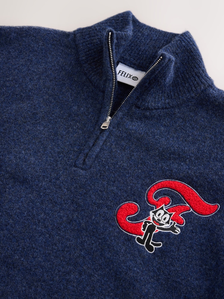 Navy Blue Felix the Cat - Pull confortable décontracté à col zippé - Image 7 de 7 Navy Blue Felix the Cat - Pull confortable décontracté à col zippé - Image 7 de 7