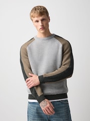 Темно-серый - Contrast Sleeve Crew Neck Rib Jumper - Изображение 1 5