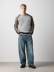 Темно-серый - Contrast Sleeve Crew Neck Rib Jumper - Изображение 2 5