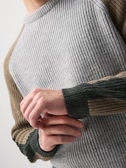 Темно-серый - Contrast Sleeve Crew Neck Rib Jumper - Изображение 3 5