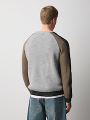 Темно-серый - Contrast Sleeve Crew Neck Rib Jumper - Изображение 4 5
