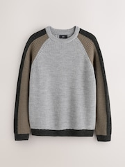 Charcoal Grey Contrast Sleeve Crew Neck Rib Jumper - Image 6 of 8