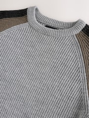 Charcoal Grey Contrast Sleeve Crew Neck Rib Jumper - Image 7 of 8