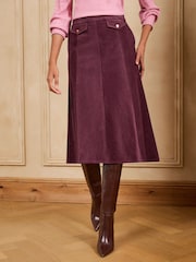 Love & Roses Burgundy Red Cord Full Circle Midi Skirt - Image 1 of 4