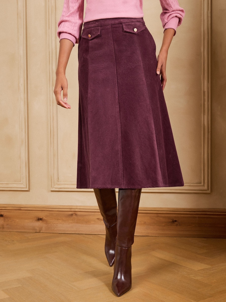 Love & Roses Burgundy Red Cord Full Circle Midi Skirt - Image 1 of 4
