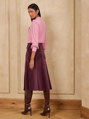Love & Roses Burgundy Red Cord Full Circle Midi Skirt - Image 4 of 4