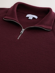 Burgundy Red Regular Fit Textured Quarter Zip Jumper - Image 6 of 7