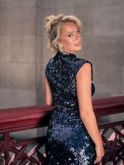 Navy Short Sleeved Sequin Top - Image 3 of 7