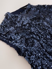 Navy Short Sleeved Sequin Top - Image 6 of 7