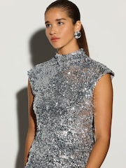 Silver Short Sleeved Sequin Top - Image 3 of 8