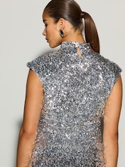 Silver Short Sleeved Sequin Top - Image 4 of 8
