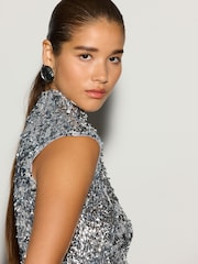 Silver Short Sleeved Sequin Top - Image 5 of 8