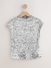 Silver Short Sleeved Sequin Top - Image 6 of 8