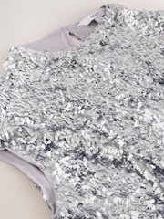 Silver Short Sleeved Sequin Top - Image 7 of 8
