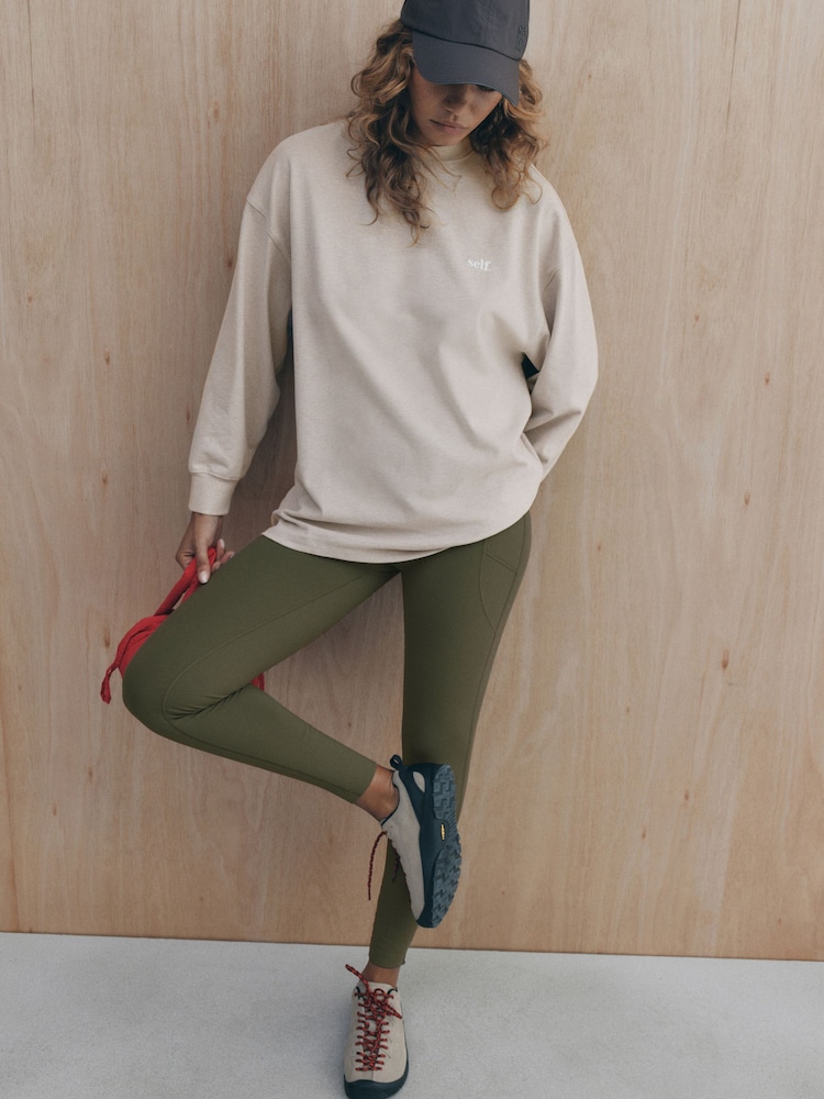 self. Khaki Green Thermal Leggings - Image 1 of 5