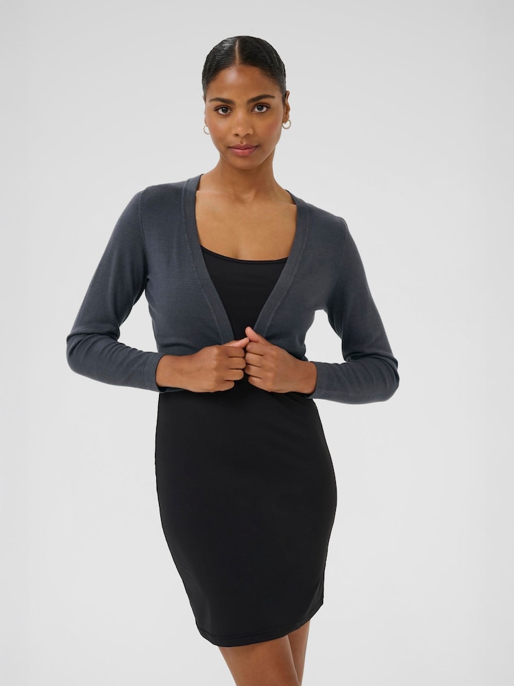 Kaffe Grey Astrid Open Front Bolero Cardigan - Image 1 of 6