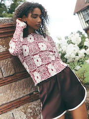 Pink National Trust X Next Shirred Mesh Long Sleeve Button Through Top - Image 2 of 8