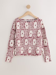 Pink National Trust X Next Shirred Mesh Long Sleeve Button Through Top - Image 6 of 8