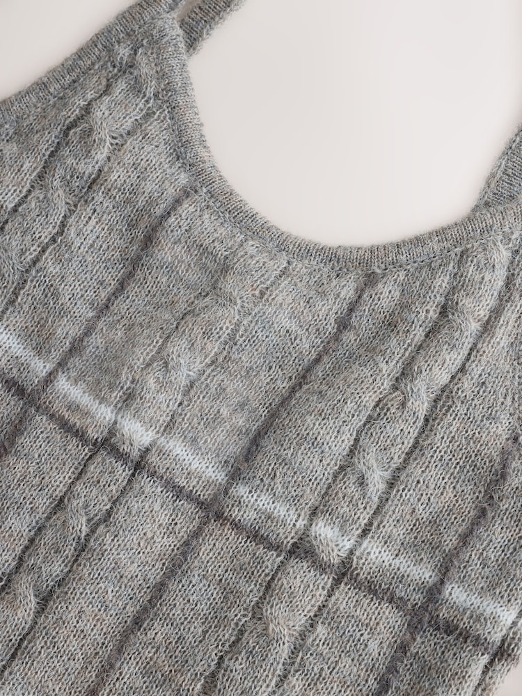 Grey Check Sheer Knitted Vest Top - Image 8 of 8