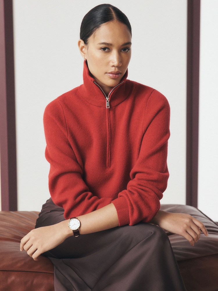 Red Supersoft Funnel Zip Neck Jumper - Image 1 of 5 Red Supersoft Funnel Zip Neck Jumper - Image 1 of 5