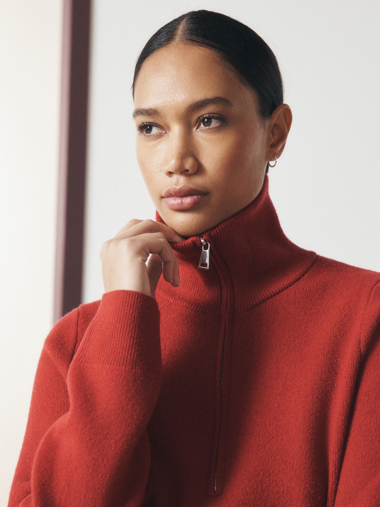 Red Supersoft Funnel Zip Neck Jumper - Image 5 of 5 Red Supersoft Funnel Zip Neck Jumper - Image 5 of 5