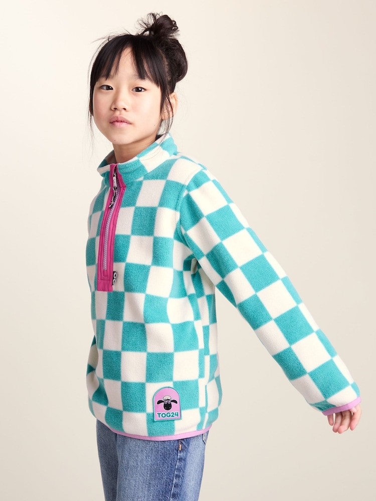 Tog 24 Green Kids Brecknock Shaun The Sheep Print Zip Neck Fleece - Image 1 of 7