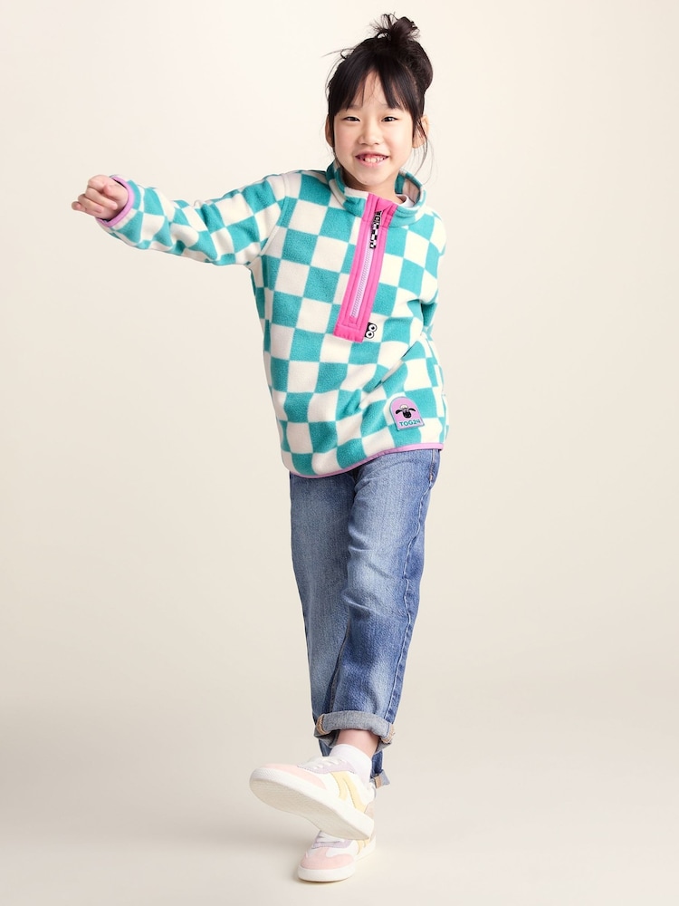 Tog 24 Green Kids Brecknock Shaun The Sheep Print Zip Neck Fleece - Image 2 of 7